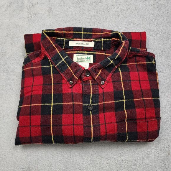 L.L. Bean Other - L.L. Bean Men’s XXL Red Black Plaid Flannel Button Up Traditional Fit Cotton
